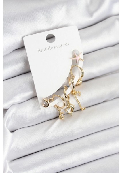 Pirinç Gold Renk Set Küpe - TJ-BKP11215