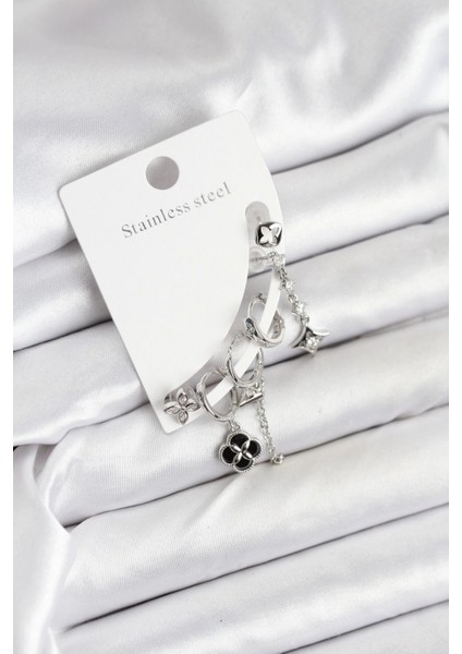 Pirinç Gümüş Renk Kadın Set Küpe - TJ-BKP11218