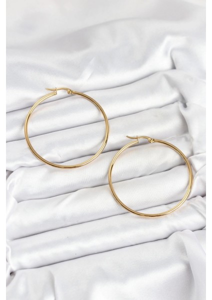 316L Çelik Gold Renk 45 mm Halka Kadın Küpe - TJ-BKP11227