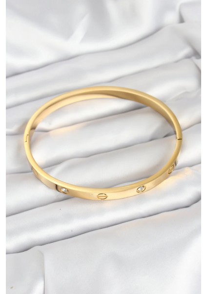 316L Çelik Gold Renk Zirkon Taşlı 65 mm Kadın Kelepçe Bileklik - TJ-BB7911 fiyatları