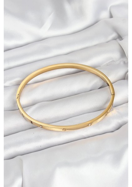 316L Çelik Gold Renk Zirkon Taşlı 65 mm İnce Kadın Kelepçe Bileklik - TJ-BB7914 fiyatları