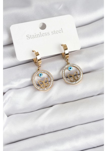 316L Çelik Halka Kelebek Kadın Küpe - TJ-BKP11228