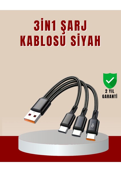 3’ü 1 Arada Hızlı Şarj Kablosu – Ios Android Type-C Uyumlu