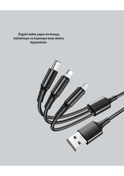 3’ü 1 Arada Hızlı Şarj Kablosu – Ios Android Type-C Uyumlu modelleri