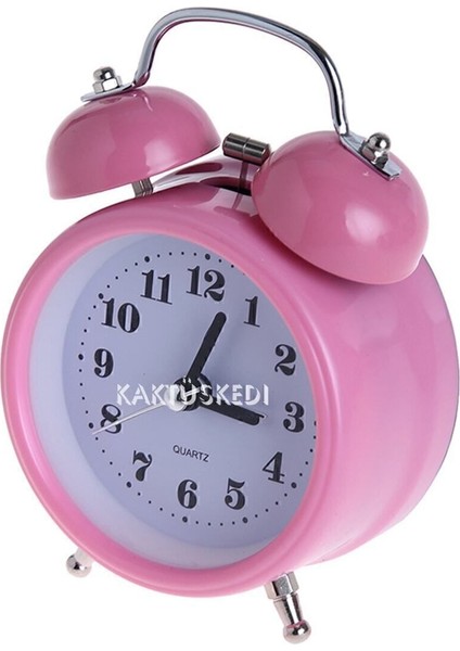 Mini Dekoratif Metal Işıklı Alarmlı Yuvarlak Masa Saati - Çalar Saat Pudra 7170621 modelleri