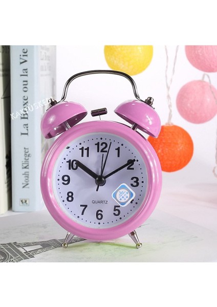 Mini Dekoratif Metal Işıklı Alarmlı Yuvarlak Masa Saati - Çalar Saat Pudra 7170621 indirimleri