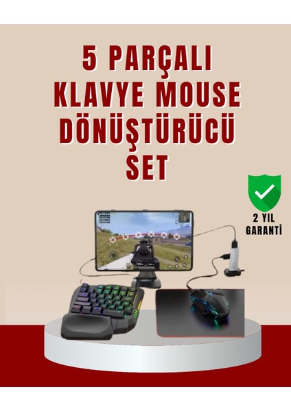 5’i 1 Arada Mobil Oyun Seti Klavye Mouse Dönüştürücü Ios & Android