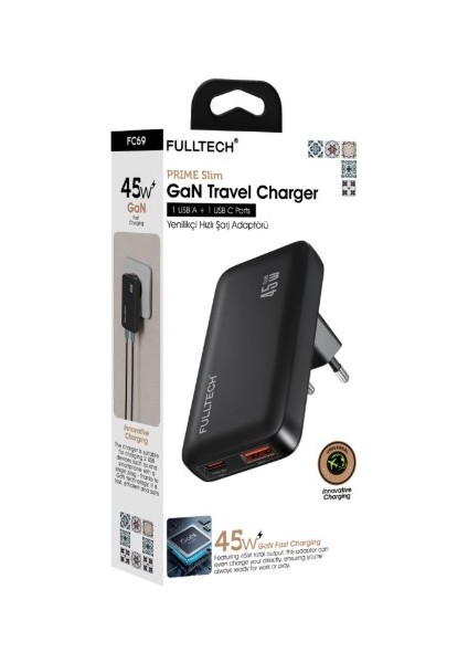 FC69 45W, Hızlı Şarj Adaptörü 1xusb-A + 1xusb-C Çıkışlı, Gan Yenilikçi Hızlı Ince Şarj Adaptörü fiyatları