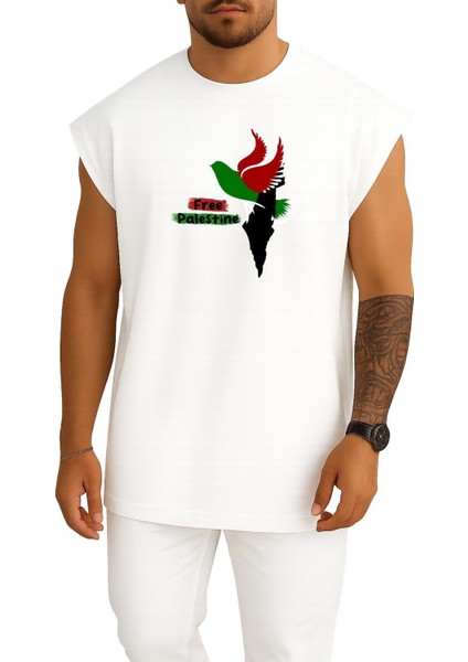 Oversize Free Palestine Göğüs Tasarımlı Atlet