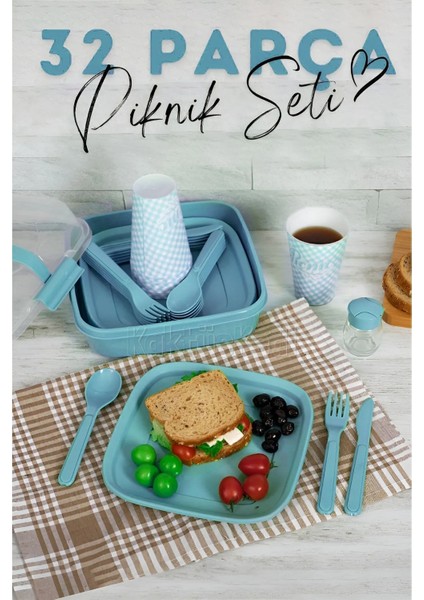 32 Parça 6 Kişilik Taşıma Çantalı Piknik Seti 7173351