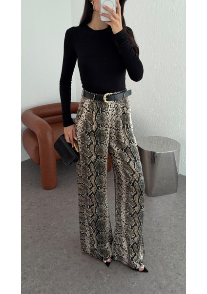 Kemerli Saten Leopar Pantolon modelleri