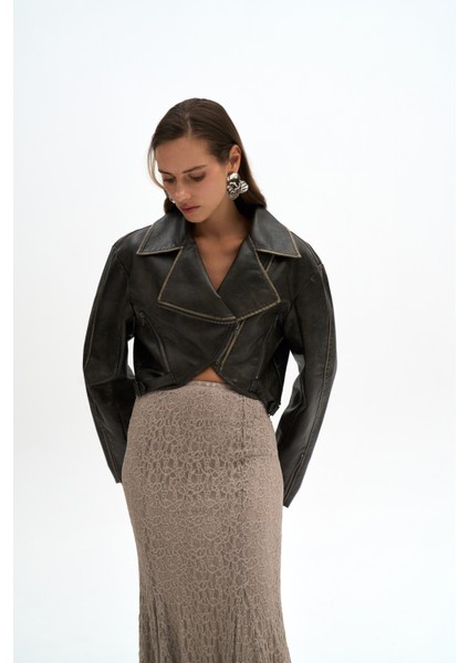 Carnas Asimetrik Antrasit Suni Deri Ceket modelleri