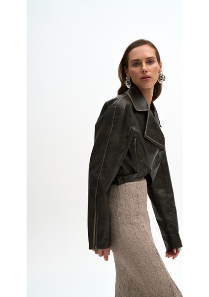 Carnas Asimetrik Antrasit Suni Deri Ceket fırsatları