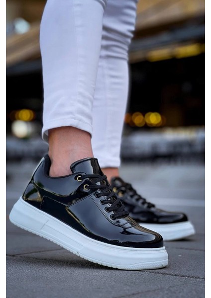 ZRN-X20 Premium Yüksek Taban Siyah Rugan Günlük Erkek Sneaker