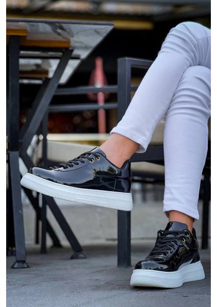 ZRN-X20 Premium Yüksek Taban Siyah Rugan Günlük Erkek Sneaker modelleri