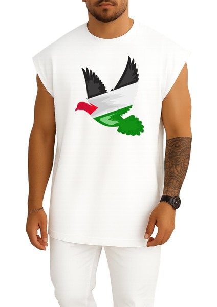 Oversize Barış Güvercini Filistin Göğüs ve Sırt Tasarımlı Atlet
