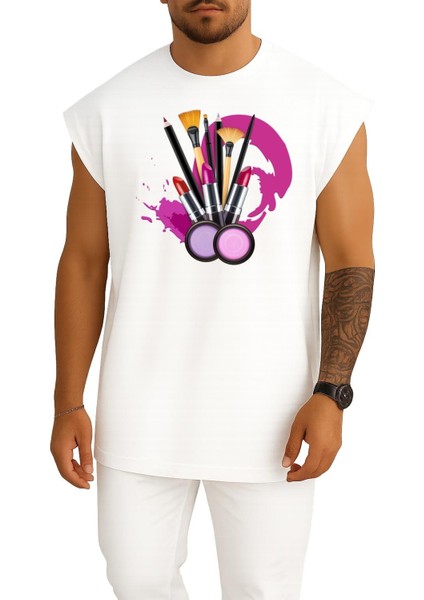 Oversize Kozmetik Ruj Makyaj Sanatçısı Göğüs Tasarımlı Atlet