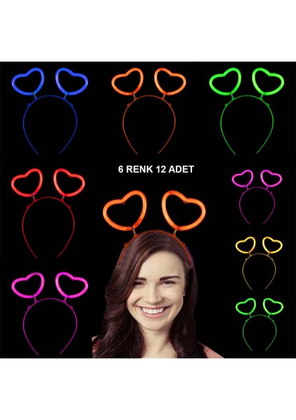 Glow Stick Karanlıkta Yanan Fosforlu Kalp Taç 12 Adet