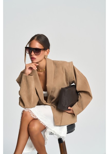 Bronte Omuz Detaylı Koyu Bej Blazer