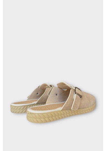 Kemerli Tokalı Nubuk Kadın Ev Terliği Bej fırsatları