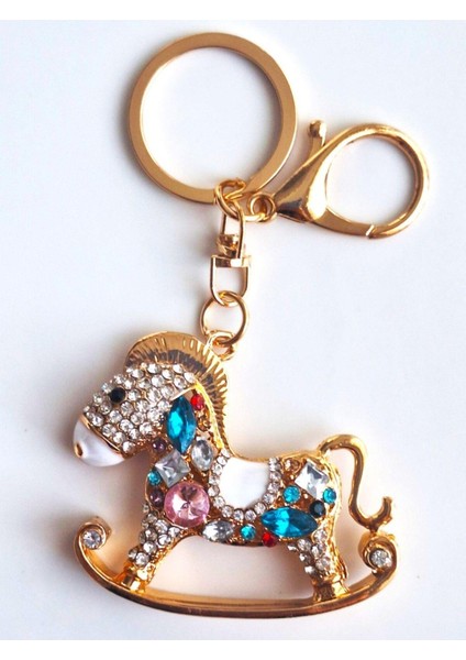 Lüks Hediyelik Zirkon Taşlı At Anahtarlık & Çanta Süsü 11 cm