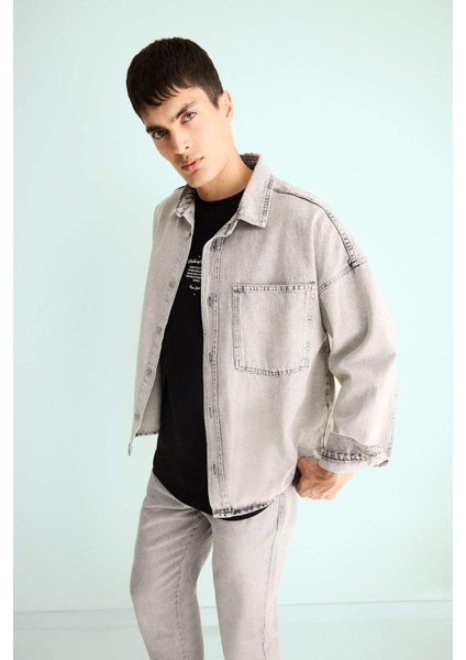 Oversize Geniş Kalıp Jean Uzun Kollu Gömlek E8429AX25AU