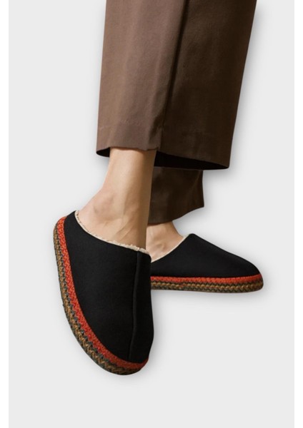 Nakışlı Içi Tüylü Yüksek Tabanlı Çeyiz Bohça Kadın Ev Terliği Siyah