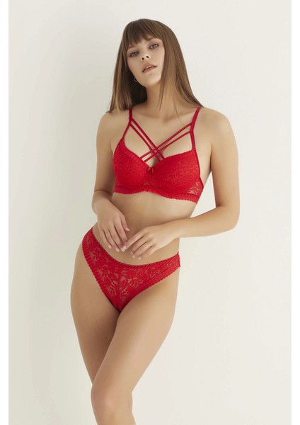 Kırmızı Destekli Çift Çapraz Dantelli Sütyen Takımı 4307 fırsatları