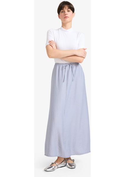 Relax Fit Beli Lastikli Krinkıl Kumaş Midi Etek modelleri