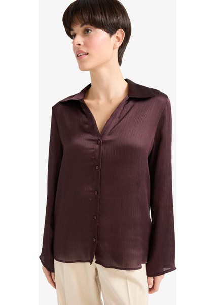 Regular Fit Saten Uzun Kollu Gömlek G1924AX25AU