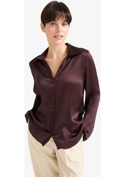 Regular Fit Saten Uzun Kollu Gömlek G1924AX25AU modelleri