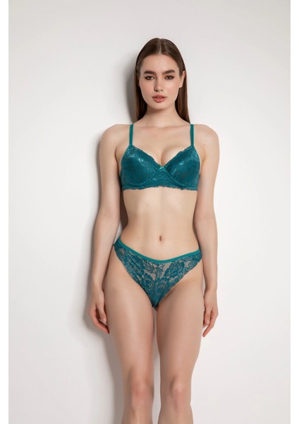 Yeşil Destekli Slip Külotlu Dantelli Sütyen Takımı 4007