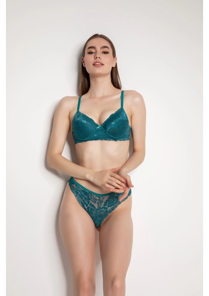 Yeşil Destekli Slip Külotlu Dantelli Sütyen Takımı 4007 modelleri