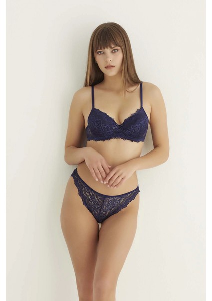 Lacivert Destekli Slip Külotlu Dantelli Sütyen Takımı 4007 indirimleri