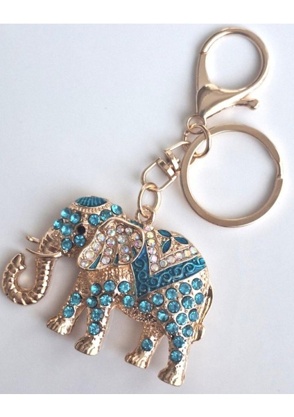 Lüks Taşlı Fil Anahtarlık & Çanta Süsü - Mavi 10,5 cm fiyatları