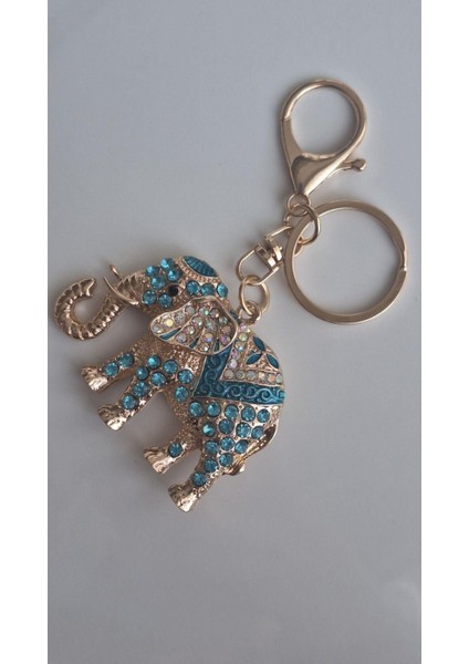 Lüks Taşlı Fil Anahtarlık & Çanta Süsü - Mavi 10,5 cm modelleri