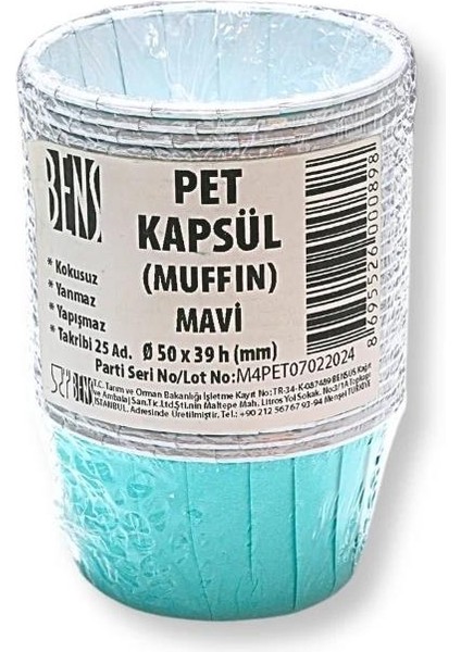 Kek Kağıdı Kapsül Pet Mavi 25 Li