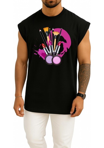 Oversize Kozmetik Ruj Makyaj Sanatçısı Göğüs Tasarımlı Atlet