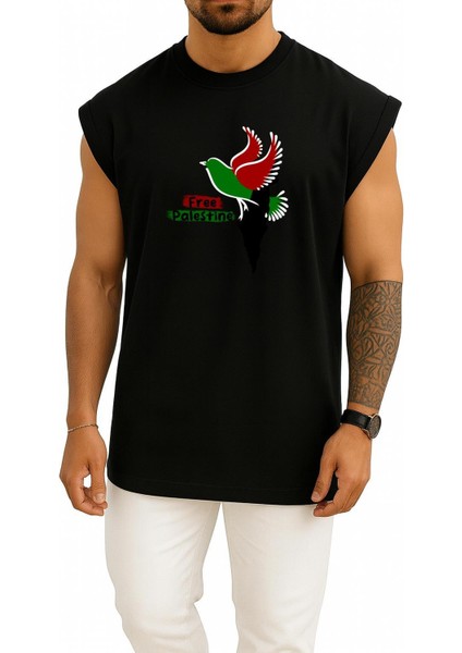 Oversize Free Palestine Göğüs Tasarımlı Atlet
