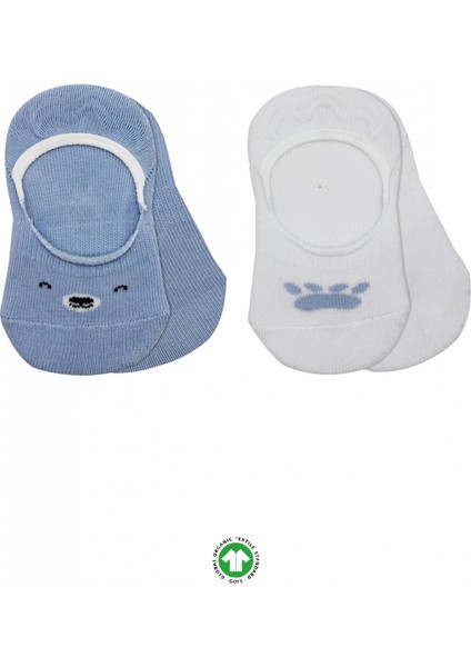 Bistyle 2'li Babet Cute Face Penye Çorap 30103 Mavi-Beyaz
