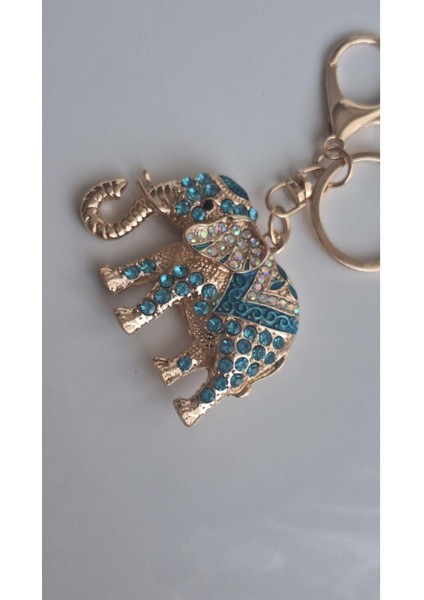 Lüks Taşlı Fil Anahtarlık & Çanta Süsü - Mavi 10,5 cm indirimleri