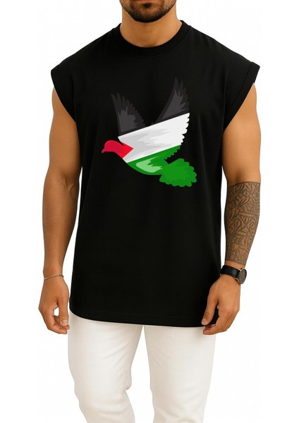 Oversize Barış Güvercini Filistin Göğüs ve Sırt Tasarımlı Atlet