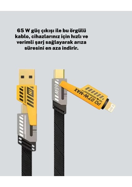 Yüksek Hızlı 65W Güç Çıkışlı Çoklu Cihaz Uyumlu Şarj Kablosu modelleri