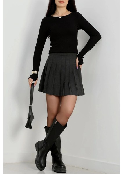 Bisiklet Yaka Parmak Geçmeli Kaşkorse Bluz Siyah A3829