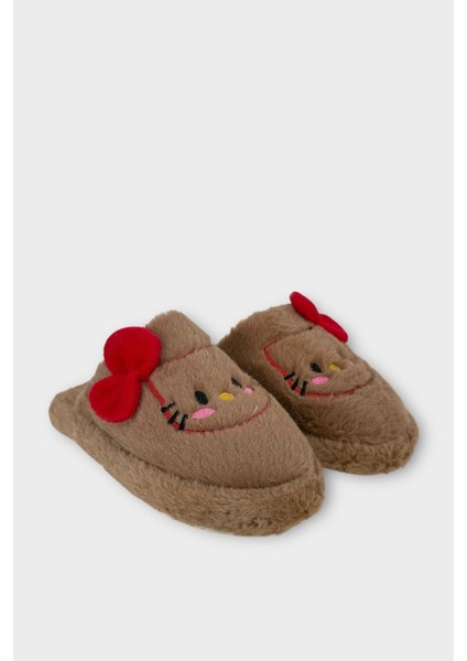 Hellokitty Figürlü Sıcak Tutan Kışlık Kadın Ev Terliği Kahverengi-Kırmızı fırsatları