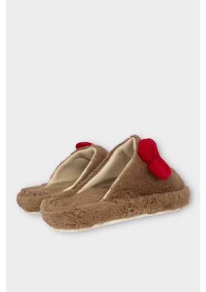 Hellokitty Figürlü Sıcak Tutan Kışlık Kadın Ev Terliği Kahverengi-Kırmızı indirimleri