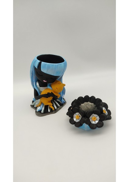 Kedili Masal Kız ve Tealıght Mumluk Set modelleri