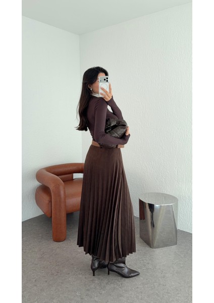 Kemerli Kahverengi Süet Etek fiyatları