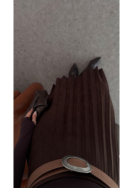 Kemerli Kahverengi Süet Etek fırsatları