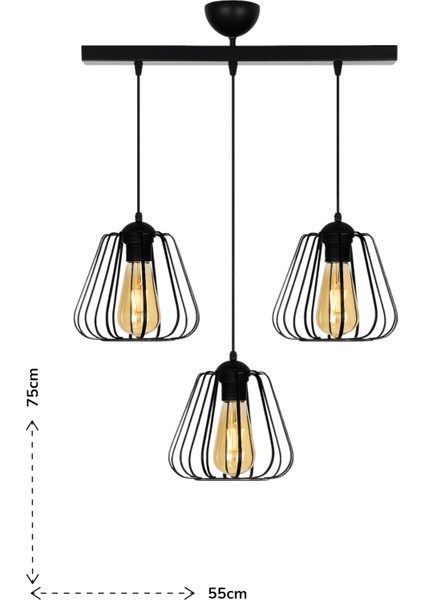 Turna 3’lü Modern Camsız Sıralı Sarkıt Avize – Siyah, Metal Gövde, Paslanmaz ve Şık Tasarım modelleri